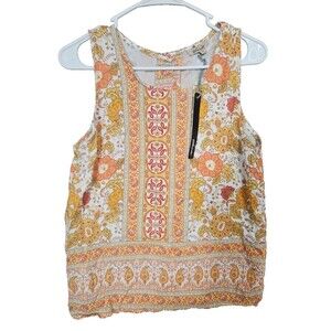 Soiree Paisley Sleeveless Tank Top Button Up Blouse, Women's Size S Orange NWT